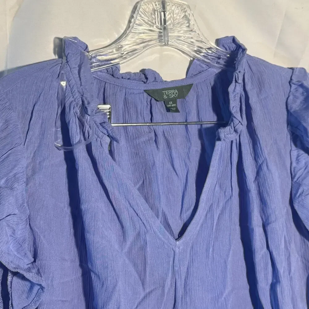 Terra & Sky Womens Plus Size V-Neck Flutter Sleeve Blouse Lavender 3X - Picture 6 of 8